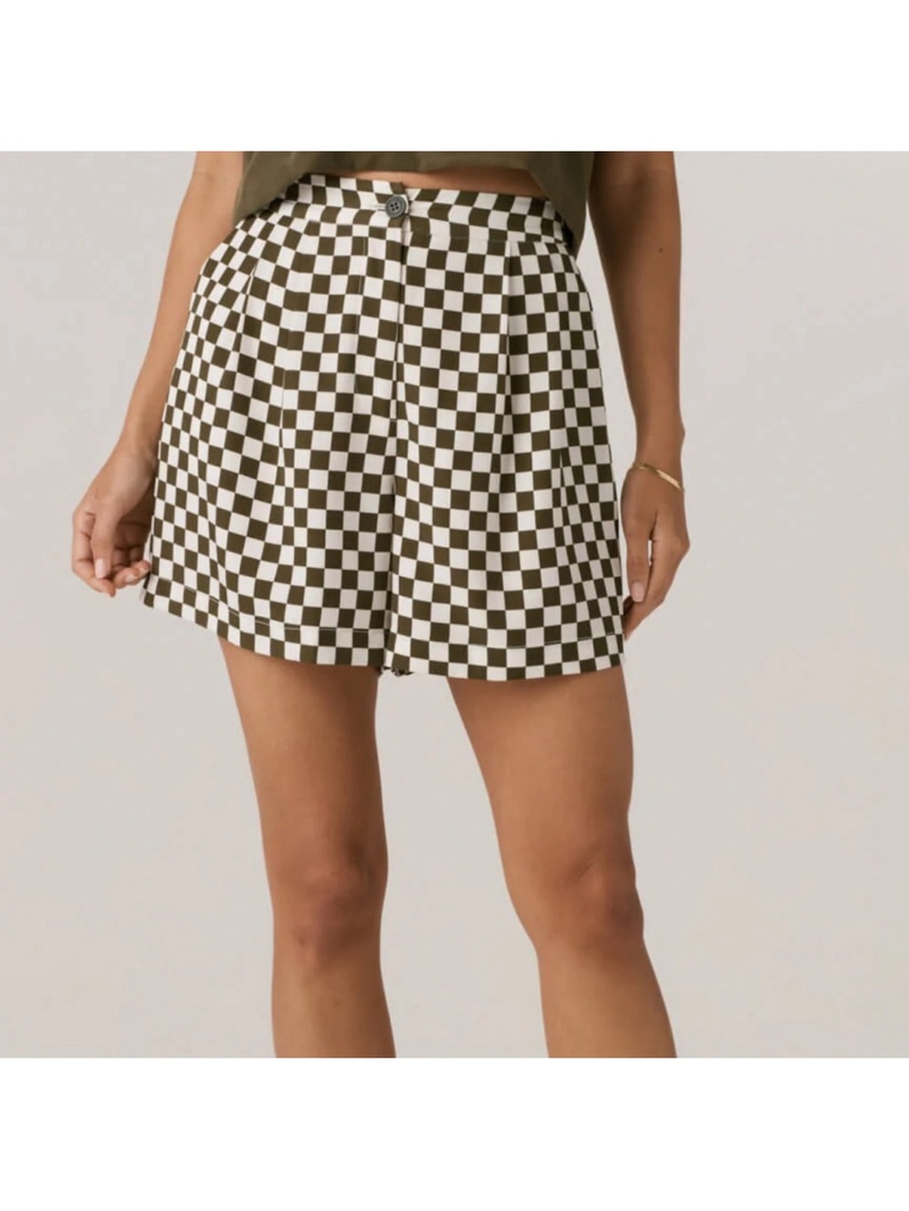 VETTA 100% Tencel Checkerboard Pleated Shorts High Waisted US M